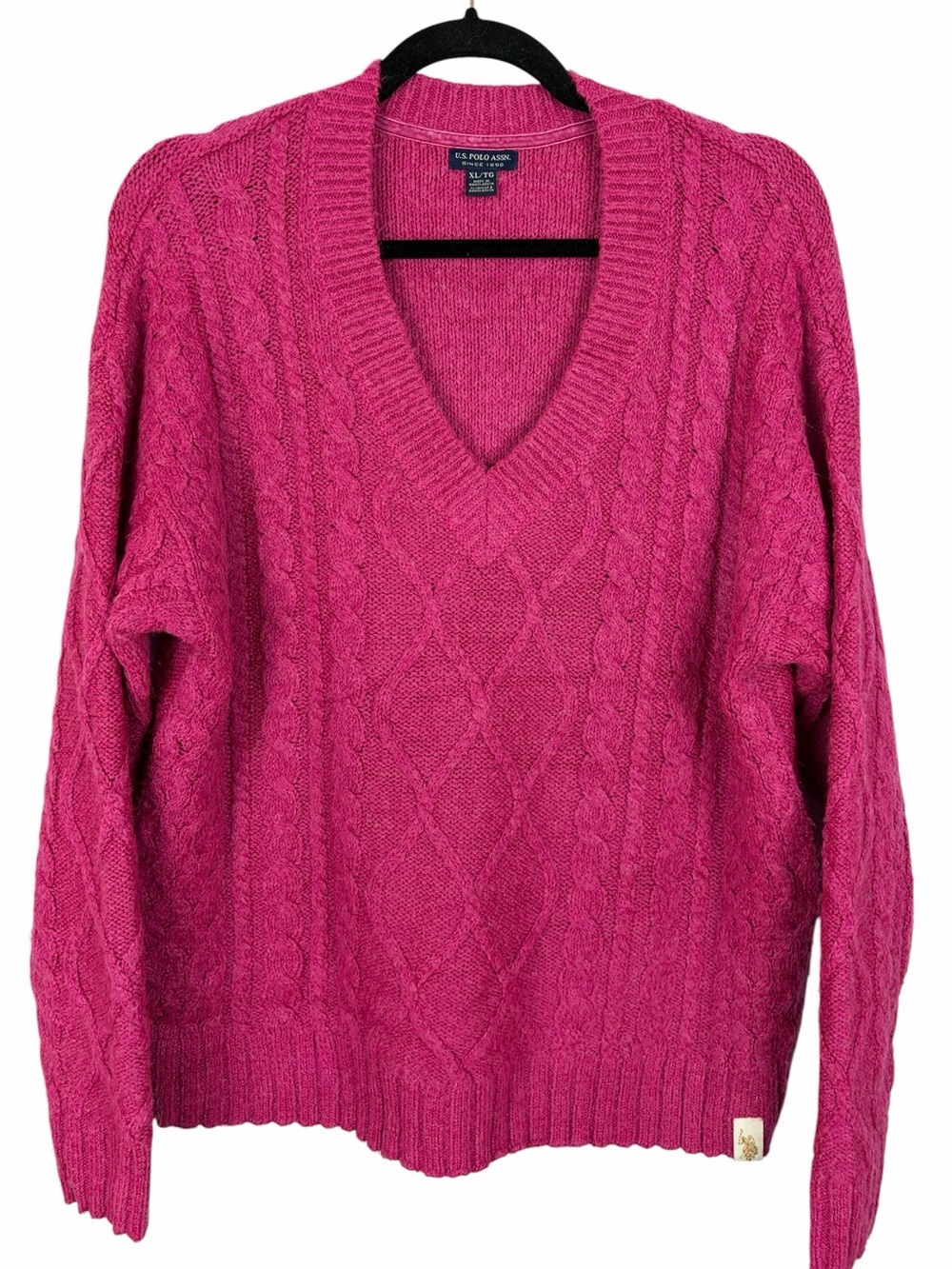 U.S. Polo Assn. Cable Knit V-Neck Sweater Pink Women’s XL Preppy Academia